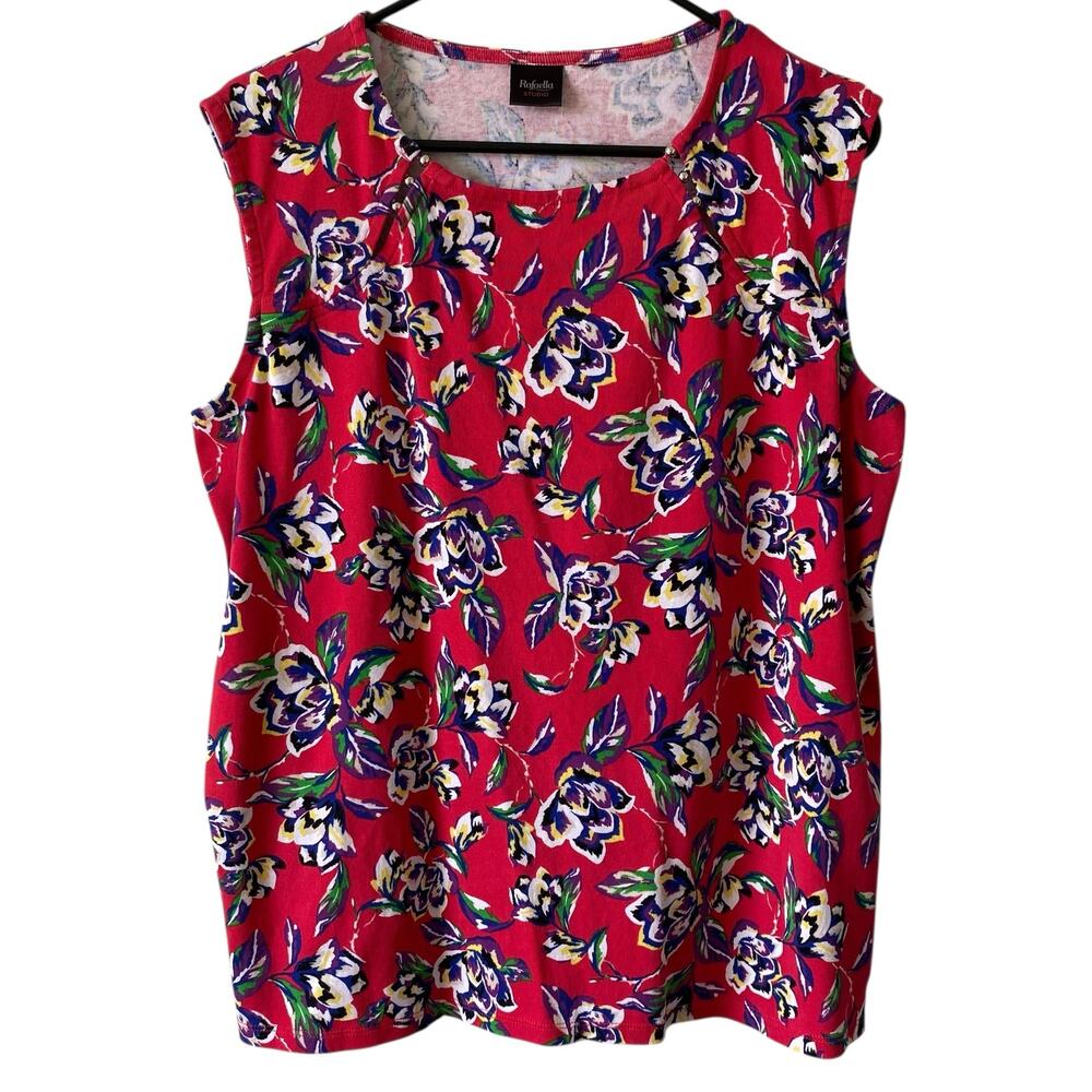 RAFAELLA STUDIO Pink Floral Sleeveless Cotton Tank Top Size XL Coastal Summer